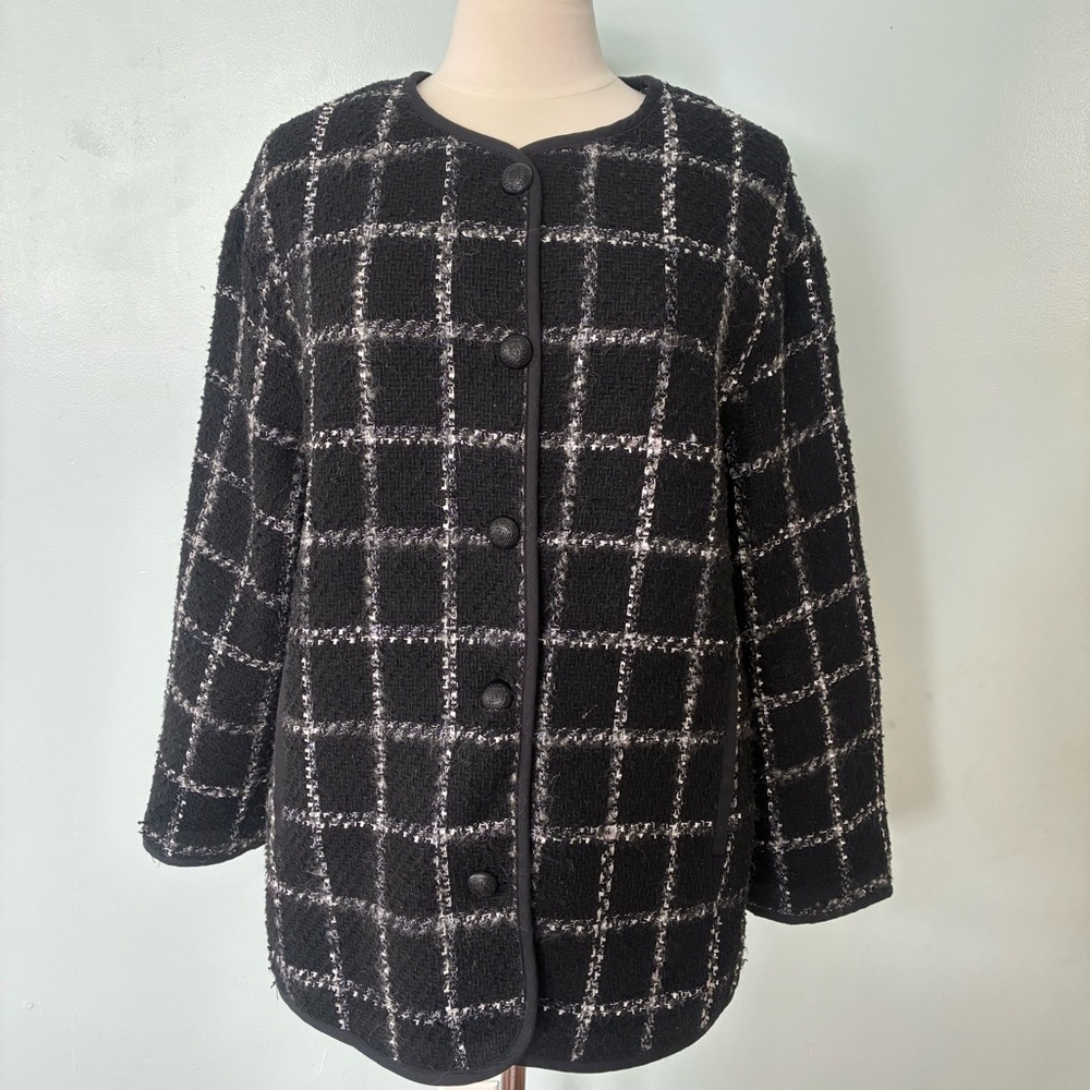 T Tahari Boucle Tweed Long Blazer Jacket